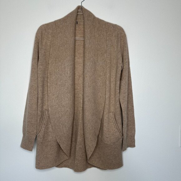 Quince Mongolian Cashmere Cardigan Sweater Size M Oatmeal Tan Open Front - Picture 1 of 9